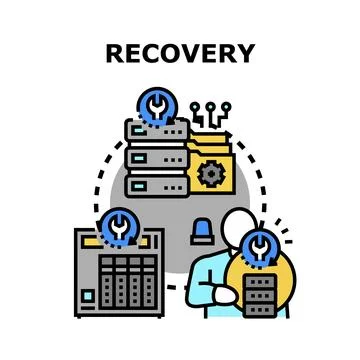 Data recovery process restoring information from server database Stock Illustration
