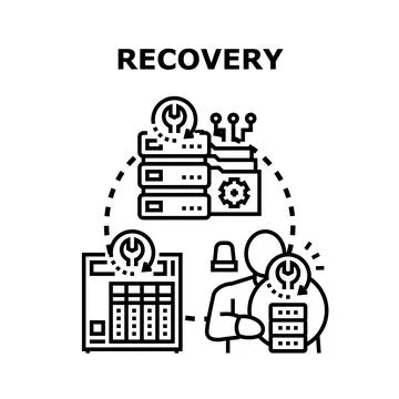 Data recovery process restoring information from server database Stock Illustration