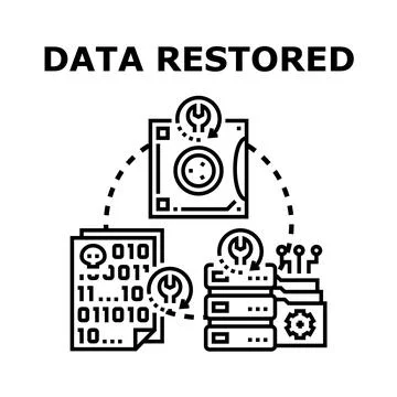 Data recovery process restoring information from server backups Stock Illustration