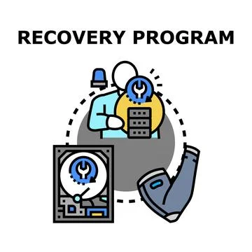 Data recovery program repairing computer hardware system Illustrazione stock