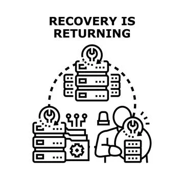 Data recovery returning system and network restoration Illustrazione stock