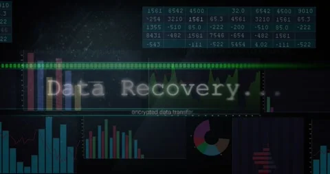 Data Recovery starting on green bar appearing title flickering charts animating 動画素材 329433810