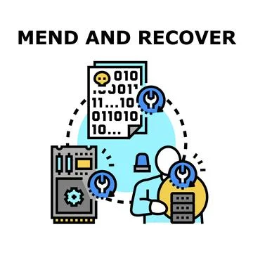 Data recovery system mending damaged electronic information Illustrazione stock