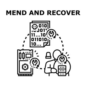 Data recovery system mending damaged electronic information Illustrazione stock