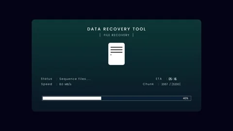 Data recovery tool interface restoring files animation Stock Footage 347636796