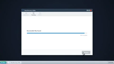 Data recovery utility software scanning and restoring deleted files. 4K Stock Footage 341694779