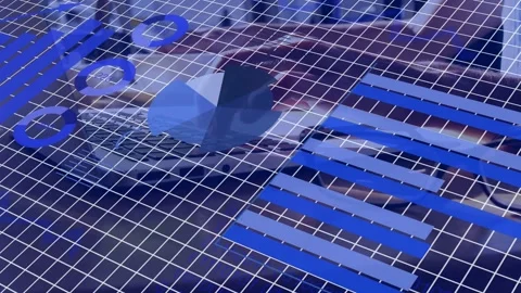 Data refresh, 3D biz chart rotating left, bars extending, revealing woman behind 動画素材 335732020
