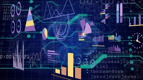On data refresh animated HUD updating charts, rotating grid and scanning nodes 動画素材 335761821