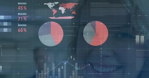 On data refresh dashboard refreshing charts, faded female portrait overlaying 스톡 사진