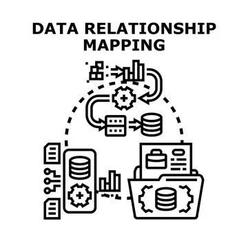 Data relationship mapping process for business database management 스톡 일러스트