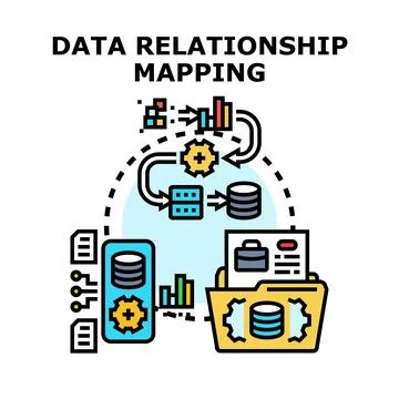 Data relationship mapping process for business database management Stock Illustration