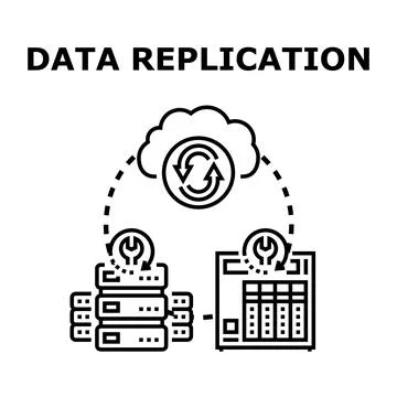 Data replication process syncing information to cloud servers Stockillustratie
