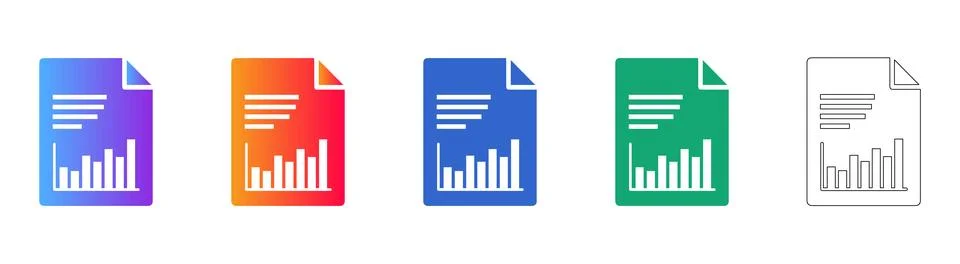 Data Report Document Icons with Bar Graphs and Charts Stock Illustration