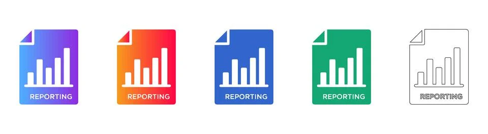 Data Reporting Document Icons in Gradient and Outline Stock Illustration