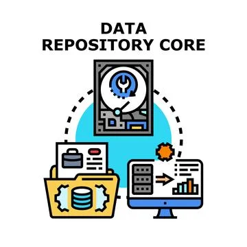 Data repository core collecting storing analyzing information Stock Illustration