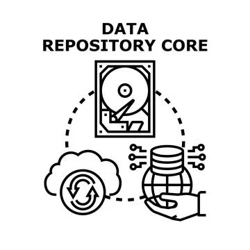 Data repository core concept with global network and cloud storage Stock Illustration