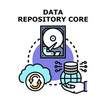 Data repository core concept with global network and cloud storage 스톡 일러스트