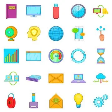 Data request icons set, cartoon style Stock Illustration
