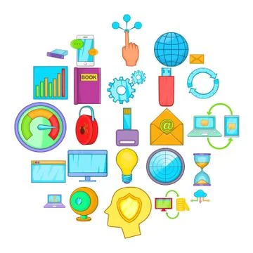 Data request icons set, cartoon style Stock Illustration
