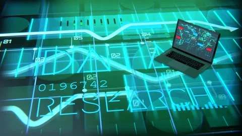 Data research background. Laptop with technology charts. Global connection. Stock Footage 247911423