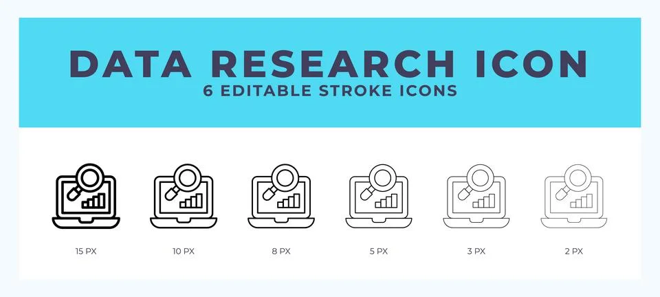 Data research editable line icon. Vector illustration with different stroke. Stock Illustration