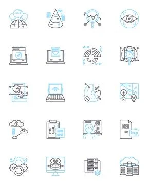 Data research linear icons set. Analytics, Big data, Clustering, Correlation 스톡 일러스트