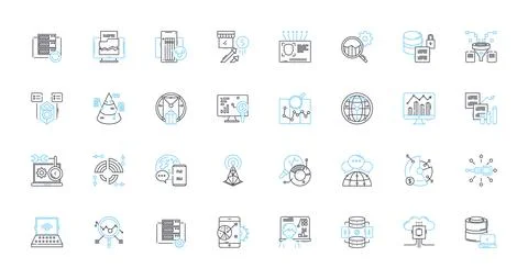Data research linear icons set. Analytics, Big data, Clustering, Correlation Stock Illustration