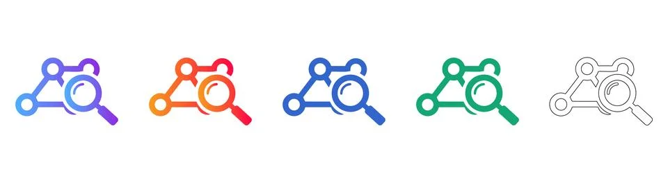 Data Research Network Search Icon Set Stock Illustration