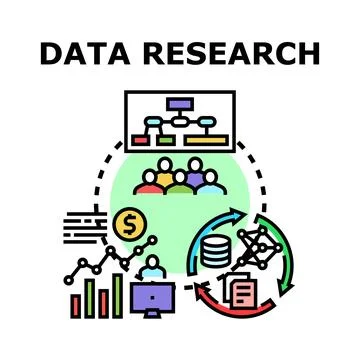 Data research process concept analyzing information loop Stock Illustration