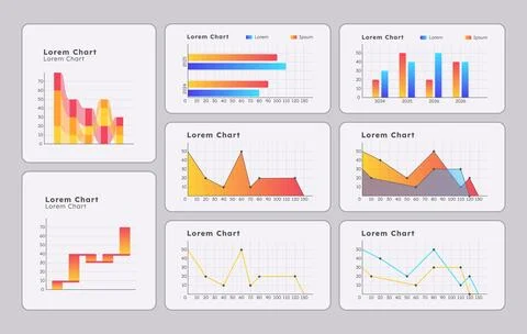Data researching methods ui dashboard chart set Stock Illustration