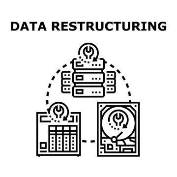 Data restructuring process with servers and hard drive 스톡 일러스트