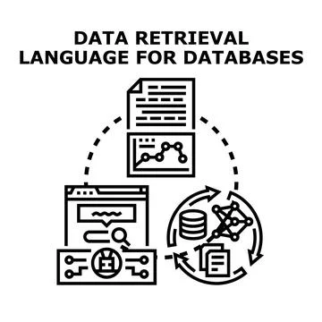 Data retrieval language for database information system Stock Illustration