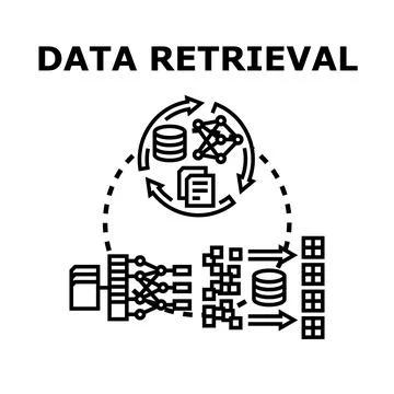 Data retrieval process accessing storing information analytics 스톡 일러스트