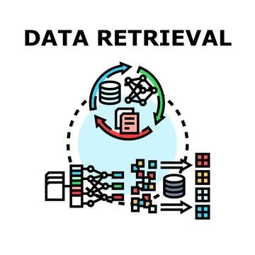 Data retrieval process accessing storing information analytics Illustrazione stock