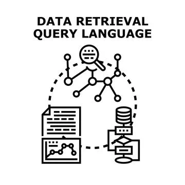 Data retrieval query language concept vector black icon 库存插图