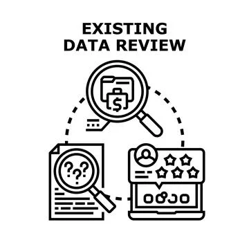 Data review concept illustrating a magnifying glass examining documents with  Stock Illustration