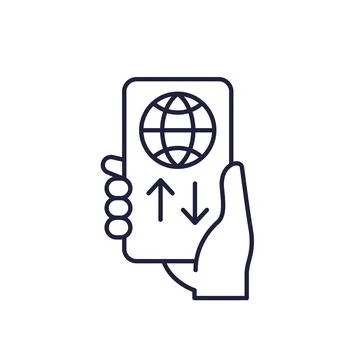 Data roaming line icon with a phone Stock Illustration