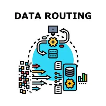 Data routing process sending information through network Stock Illustration