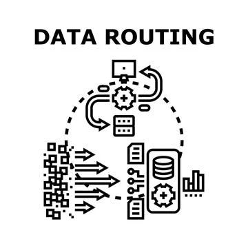 Data routing process sending information through network イラスト素材