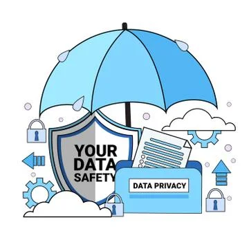 Data safety cloud shield folder paper umbrella over synchronization General Data 스톡 일러스트