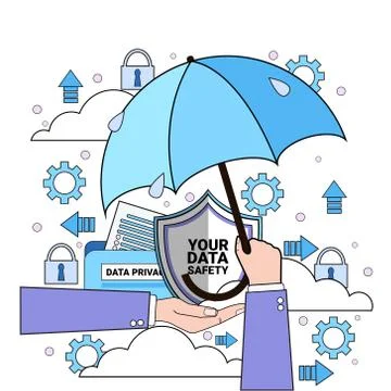 Data safety cloud shield hand hold umbrella over synchronization General Data 库存插图