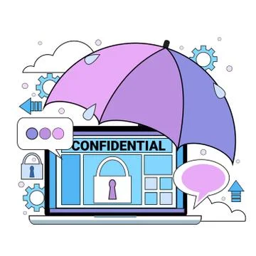 Data safety cloud shield tablet padlock umbrella over synchronization General Stock Illustration