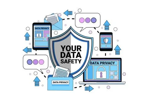 Data safety cloud shield tablet padlock over synchronization General Data 스톡 일러스트
