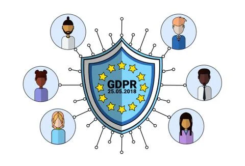 Data safety shield support agent icon over General Data Protection Regulation Stock Illustration