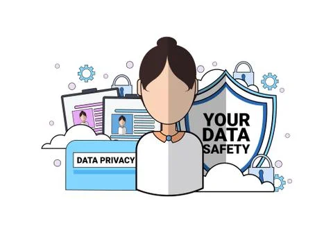 Data safety shield support agent woman portrait over synchronization General Stock Illustration
