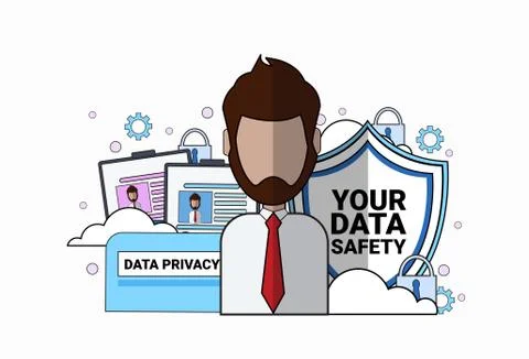 Data safety shield support agent man portrait over synchronization General Data Stock Illustration