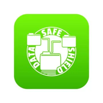 Data save shield icon green Illustrazione stock