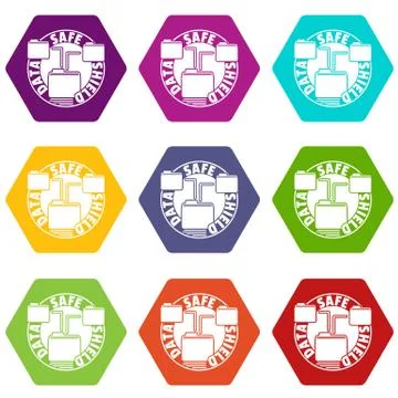 Data save shield icons set 9 vector Illustrazione stock