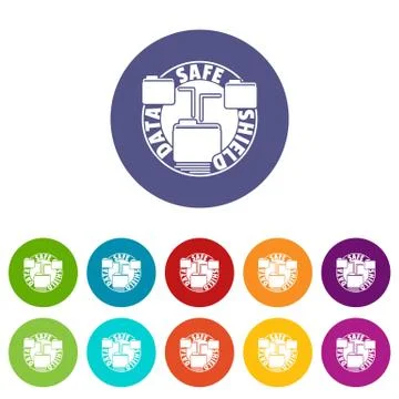 Data save shield icons set vector color Stock Illustration