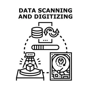 Data scanning and digitizing process for digital transformation Stock Illustration